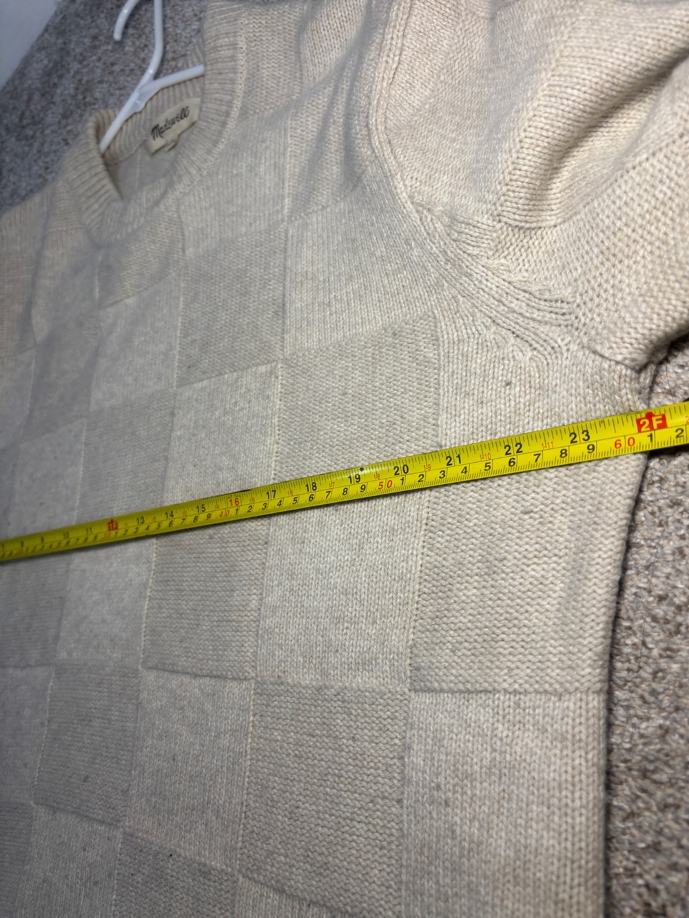 Madewell Men’s Checkerboard Beige Cream Sweater Oversize Fit Wool Blend Medium - Picture 8 of 9